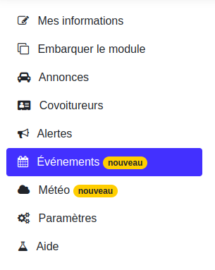 Menu événement